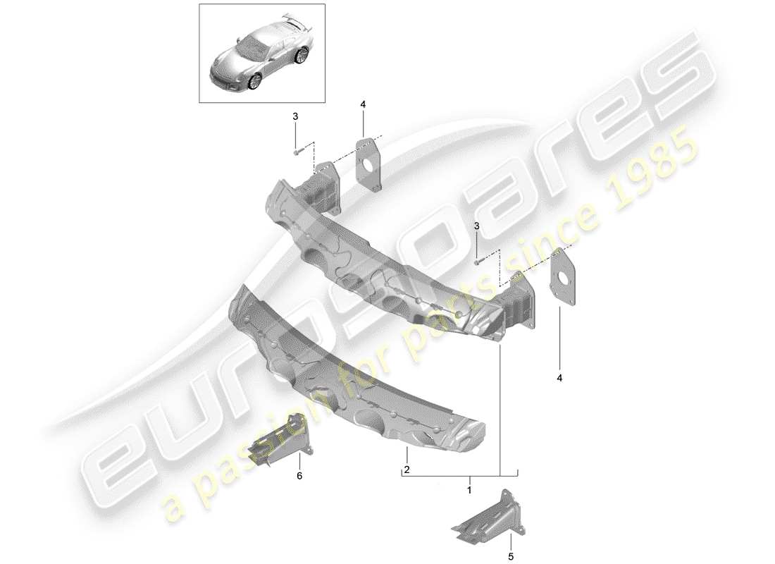 porsche 2018 (991-2 r/gt3/rs) stoßstangenhalterung - ersatzteildiagramm