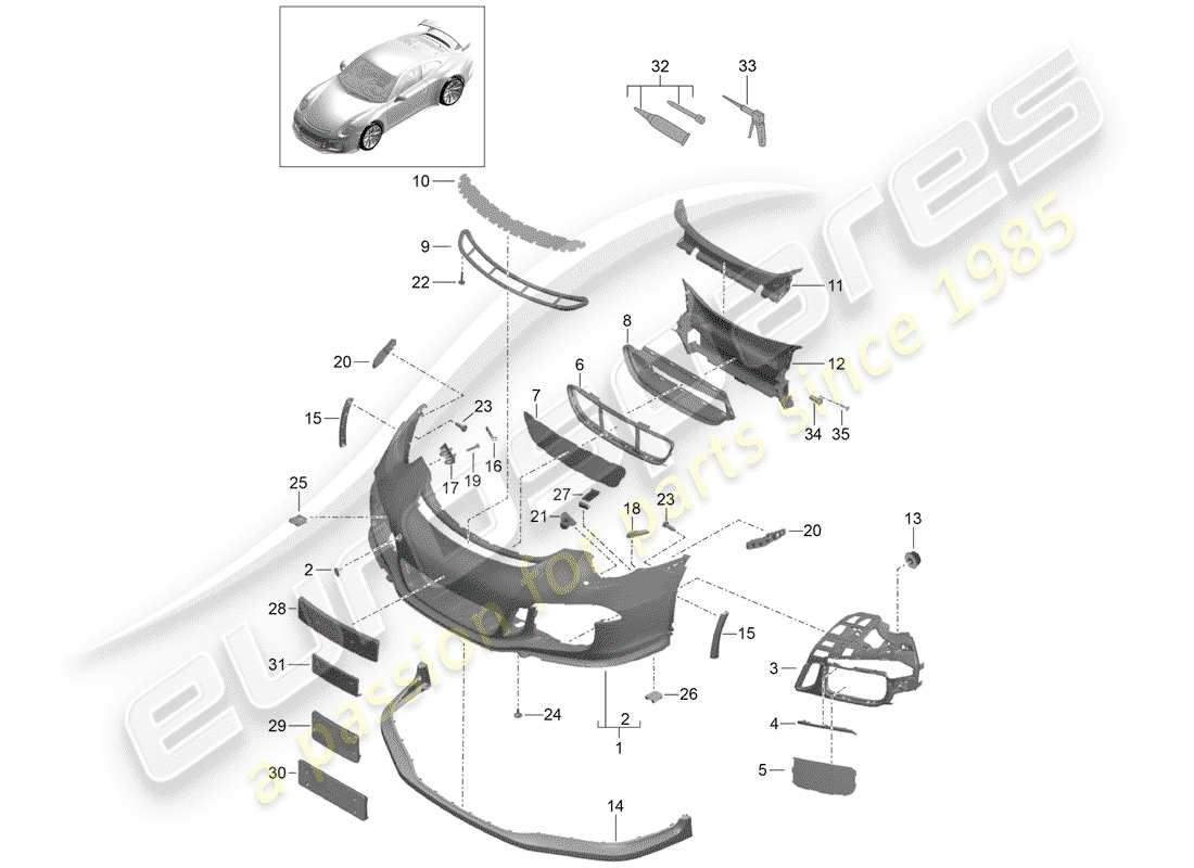 porsche 2018 (991-2 r/gt3/rs) stoßstange ersatzteildiagramm