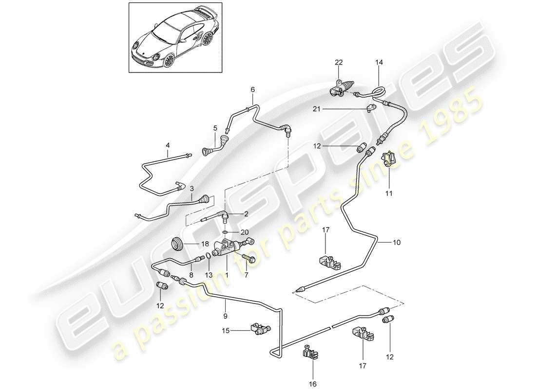 porsche 2012 (997-2 turbo / gt2 rs) hydraulische kupplung ersatzteildiagramm