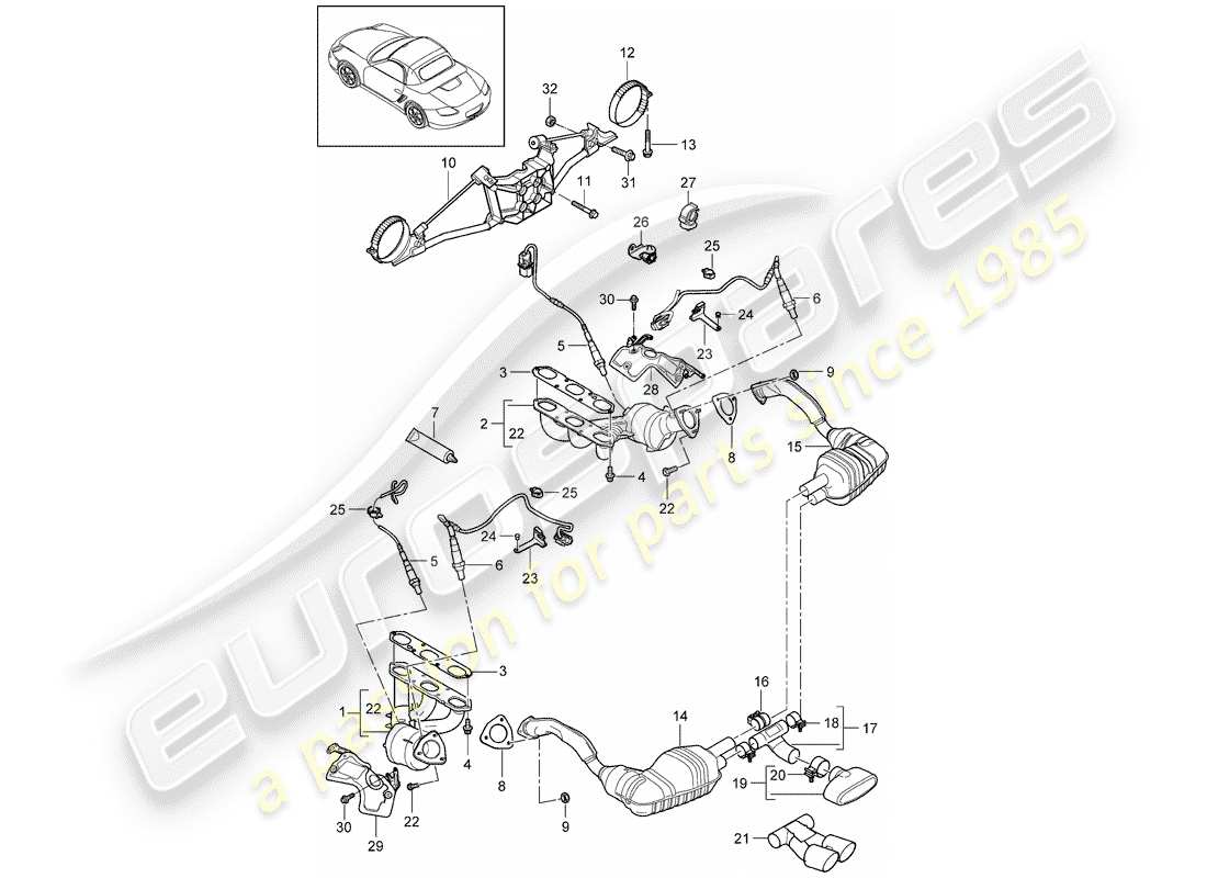 porsche 2011 (987 boxster) auspuffanlage teilediagramm