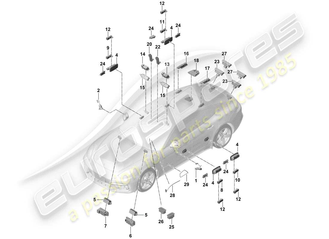 porsche 2019 (panamera 971-1) innenleuchte ersatzteildiagramm