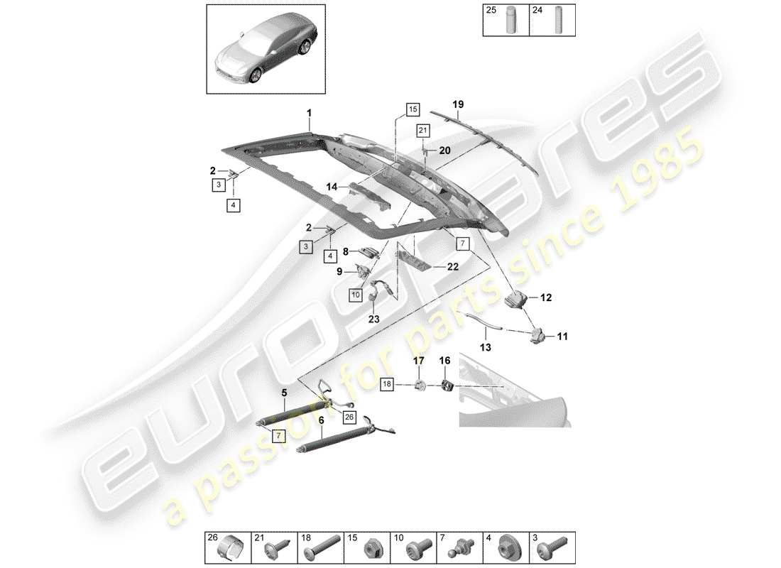 porsche 2020 (panamera 971-1) hinterer kofferraumdeckel - teilediagramm