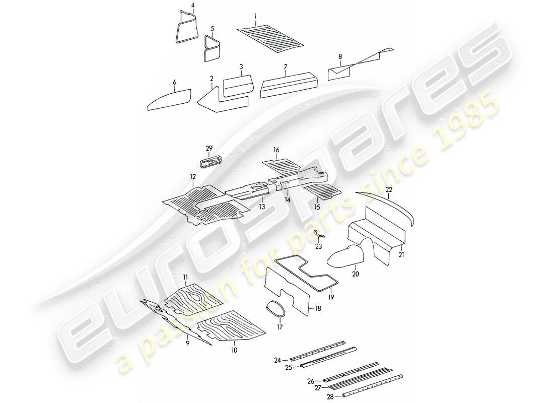 porsche 1959 (356/356a) verkleidungen - fussraum ersatzteildiagramm