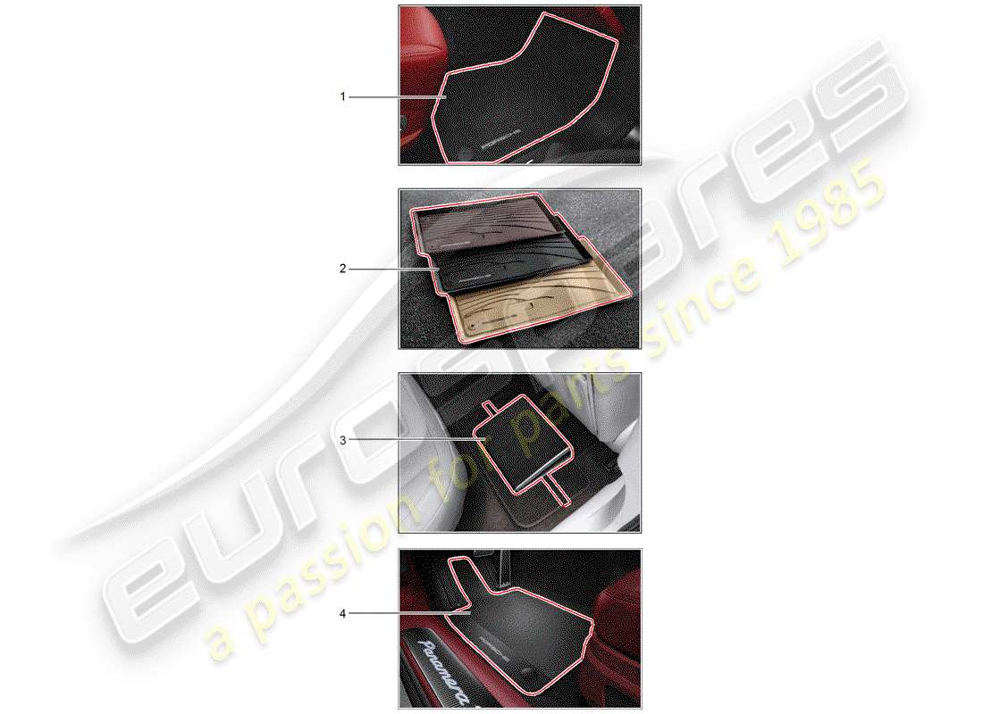 porsche 2018 (tequipment panamera) bodenmatte (gummi) ersatzteildiagramm