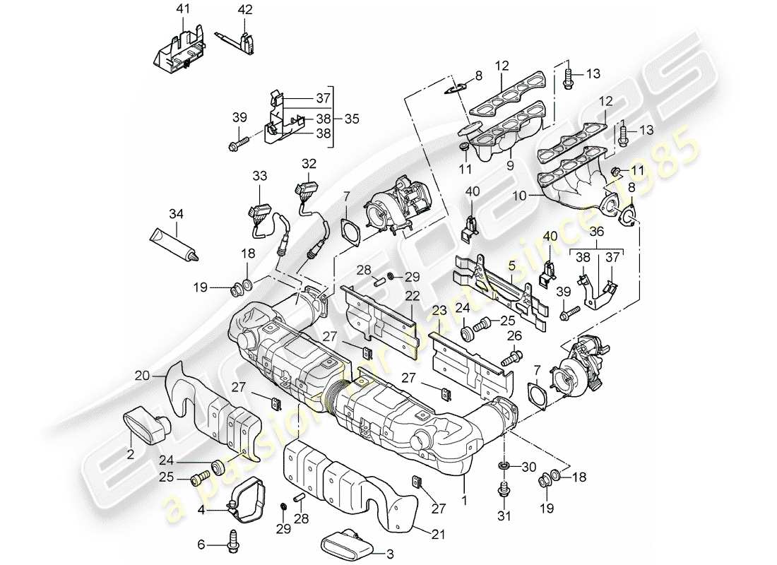 porsche 2007 (997-1 turbo / gt2) auspuffanlage teilediagramm