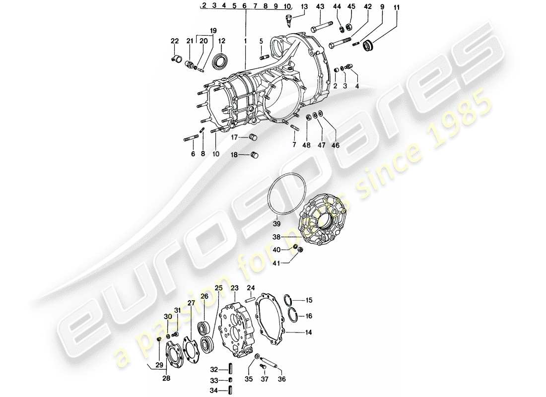 porsche 1976 (914) ersatzgetriebe - getriebegehäuse teilediagramm