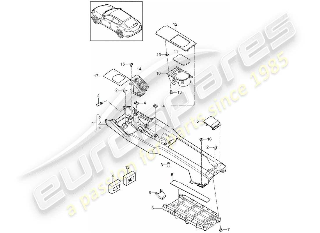 porsche 2015 (panamera 970) center console ersatzteildiagramm