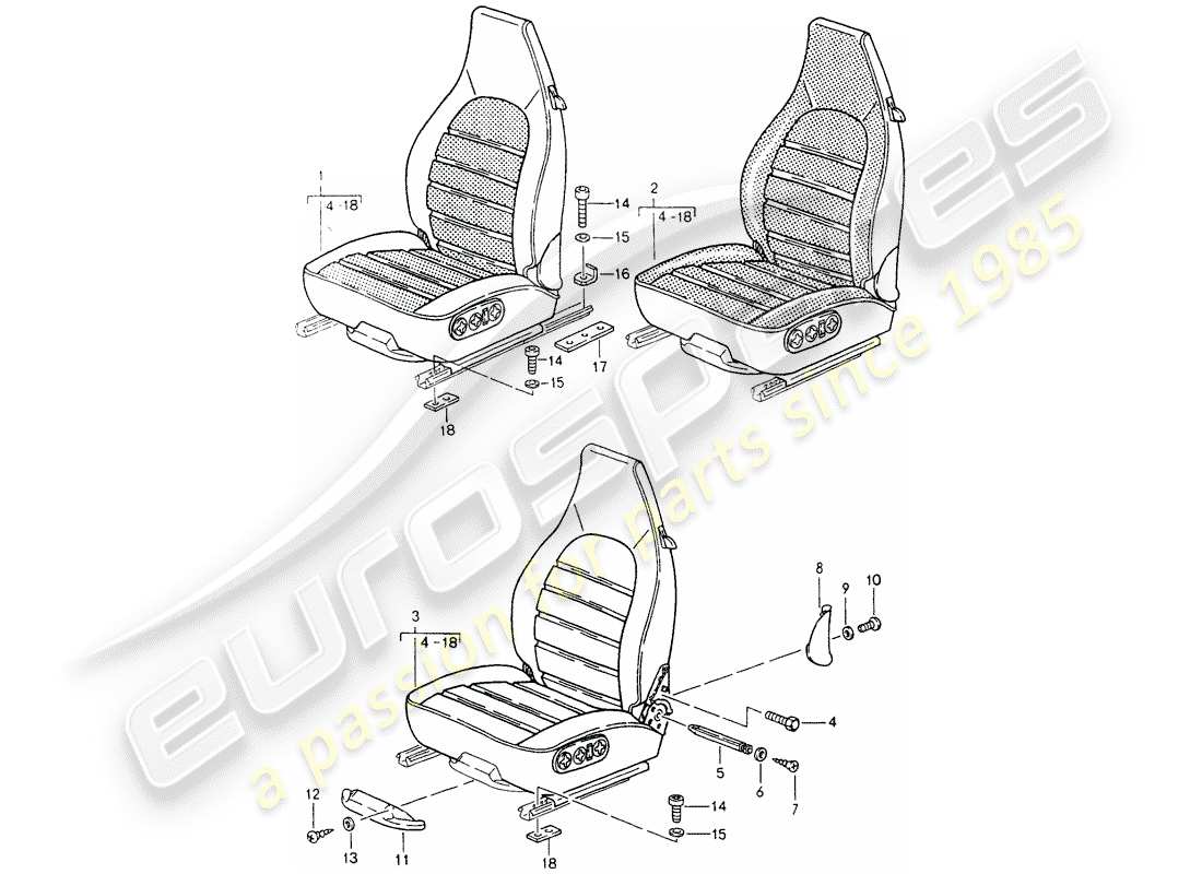 porsche 1992 (964) sitz - komplett ersatzteildiagramm