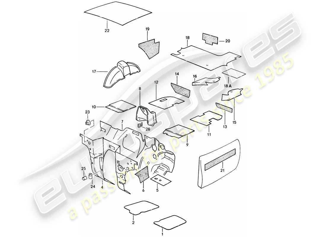 porsche 1987 (924s) schallabsorber ersatzteildiagramm