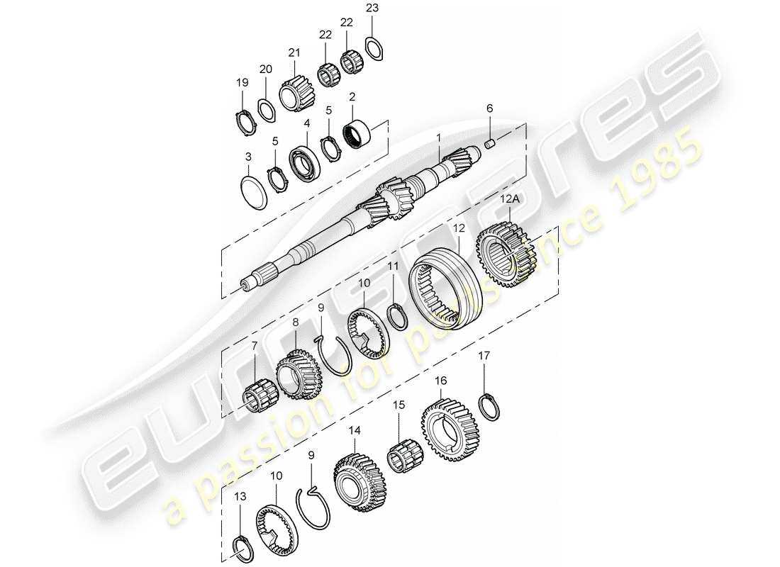 porsche 2007 (987 cayman) zahnräder und wellen ersatzteildiagramm