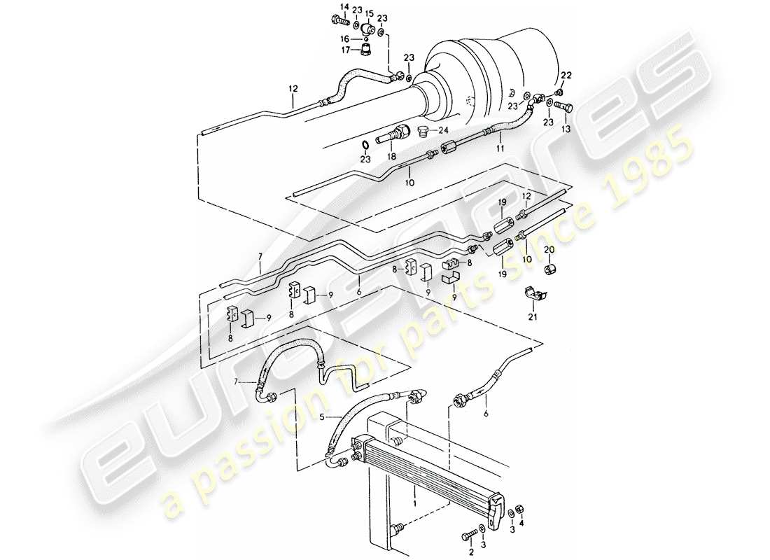 porsche 1992 (928) automatikgetriebe - atf-kühler - atf-leitungen ersatzteildiagramm