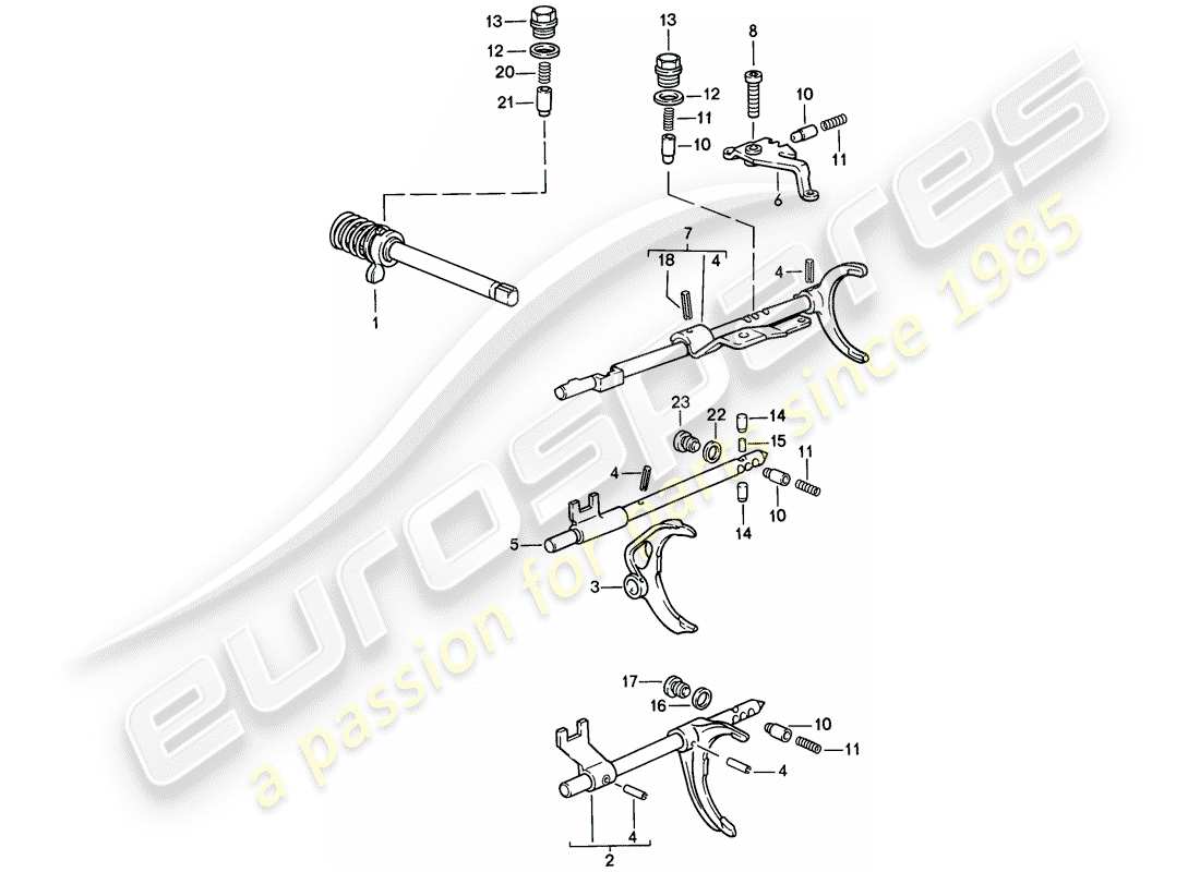 porsche 1988 (944) getriebesteuerung - - schaltgetriebe ersatzteildiagramm