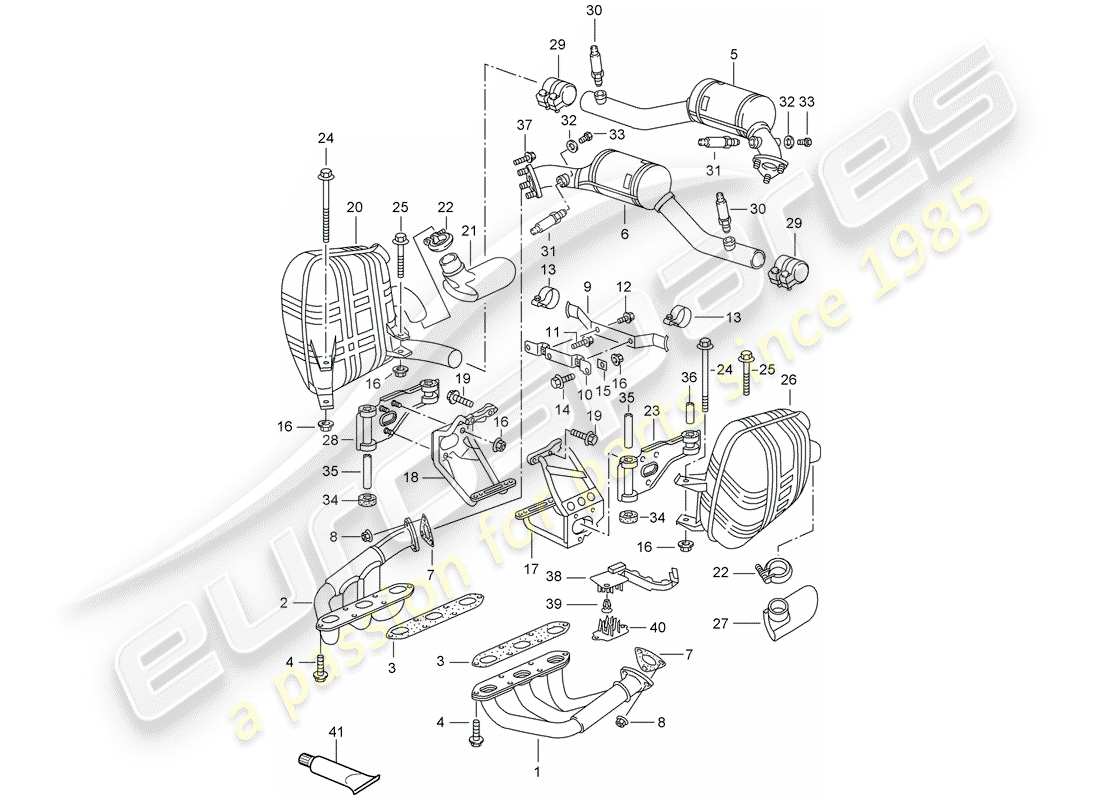porsche 1999 (996) auspuffanlage teilediagramm