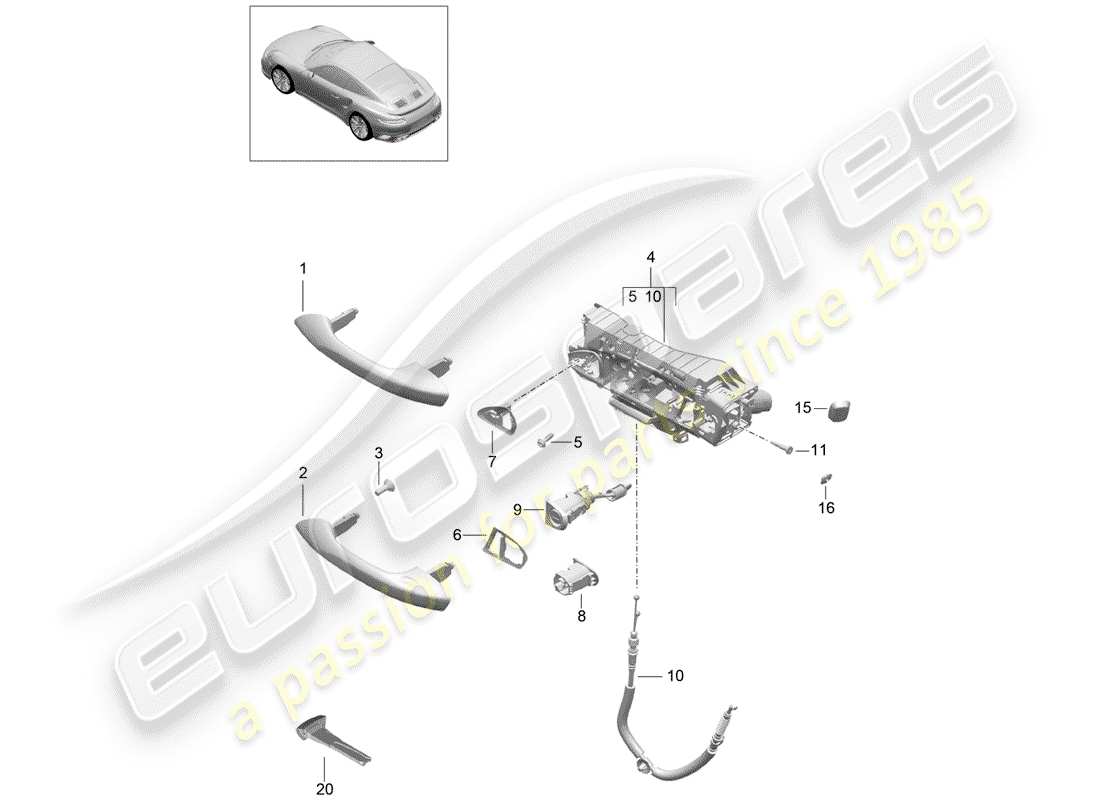 porsche 2020 (991-2 turbo) türgriff, aussen teilediagramm
