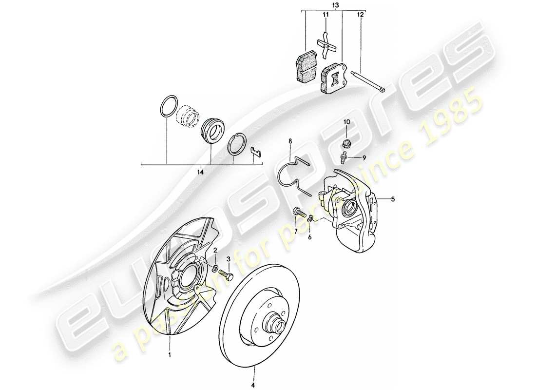 porsche 1976 (924) scheibenbremsen - vorderachse ersatzteildiagramm