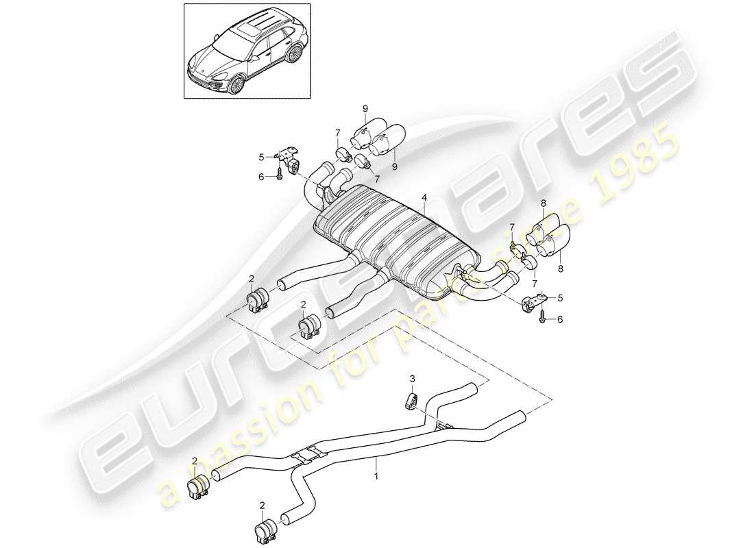 porsche 2011 (cayenne e2 92a) auspuffanlage teilediagramm
