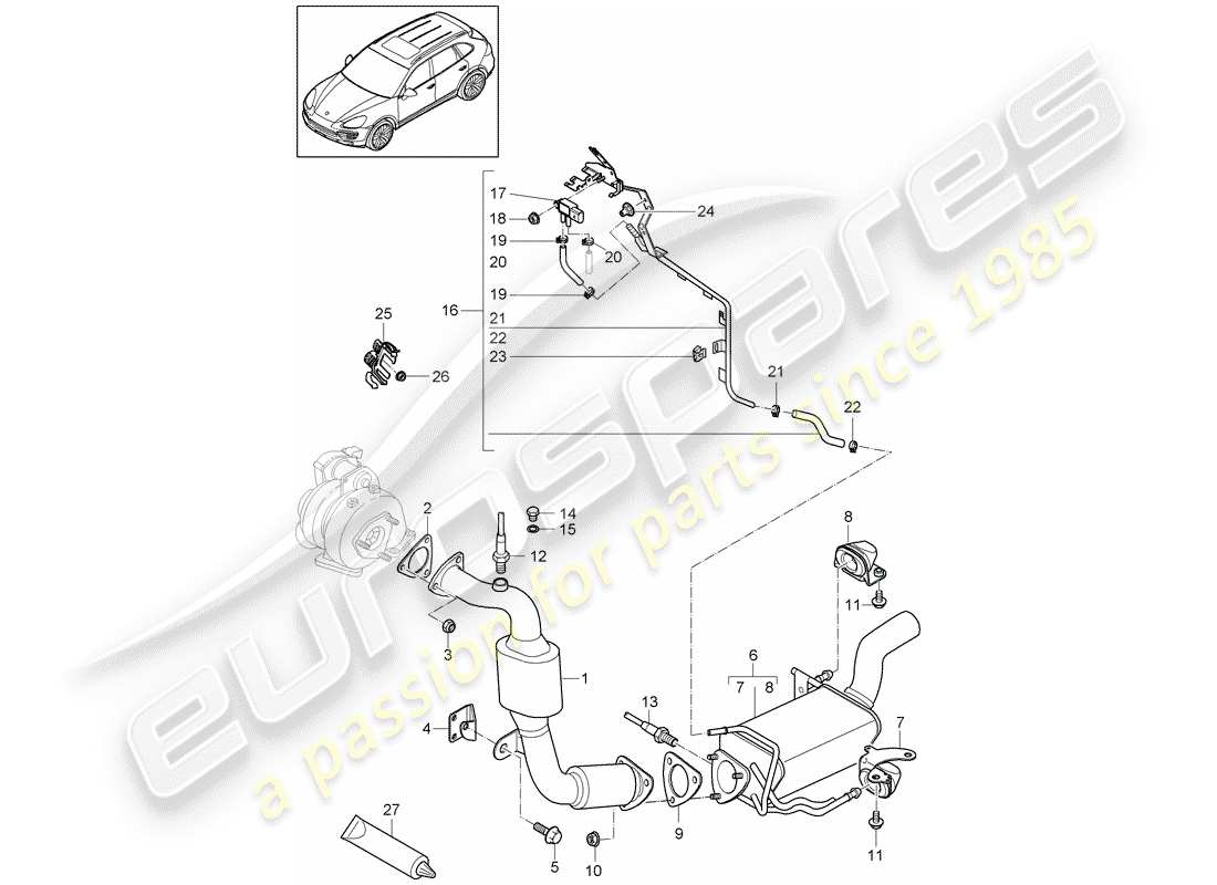 porsche 2015 (cayenne e2 92a) abgassystem teilediagramm