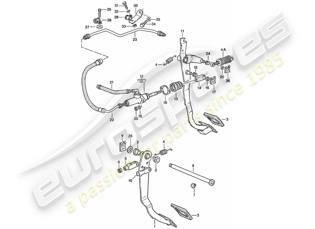 porsche 1986 (944) bremse - kupplung - pedale ersatzteildiagramm