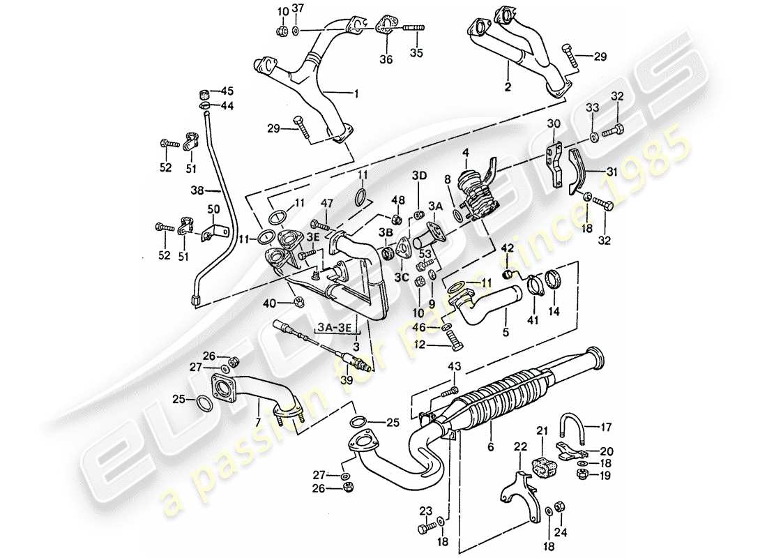 porsche 1991 (944) auspuffanlage - katalysator teilediagramm