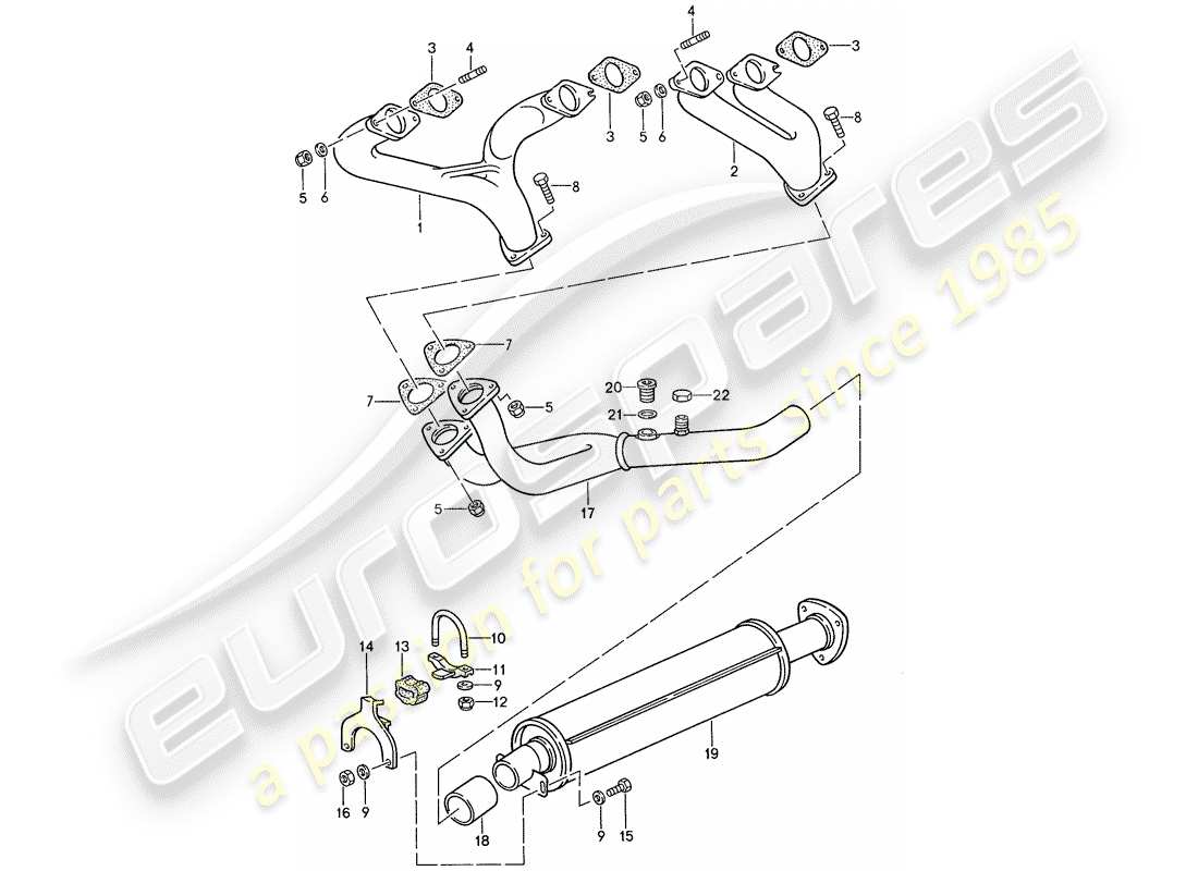 porsche 1991 (944) auspuffanlage - auspuffschalldämpfer, vorne ersatzteildiagramm