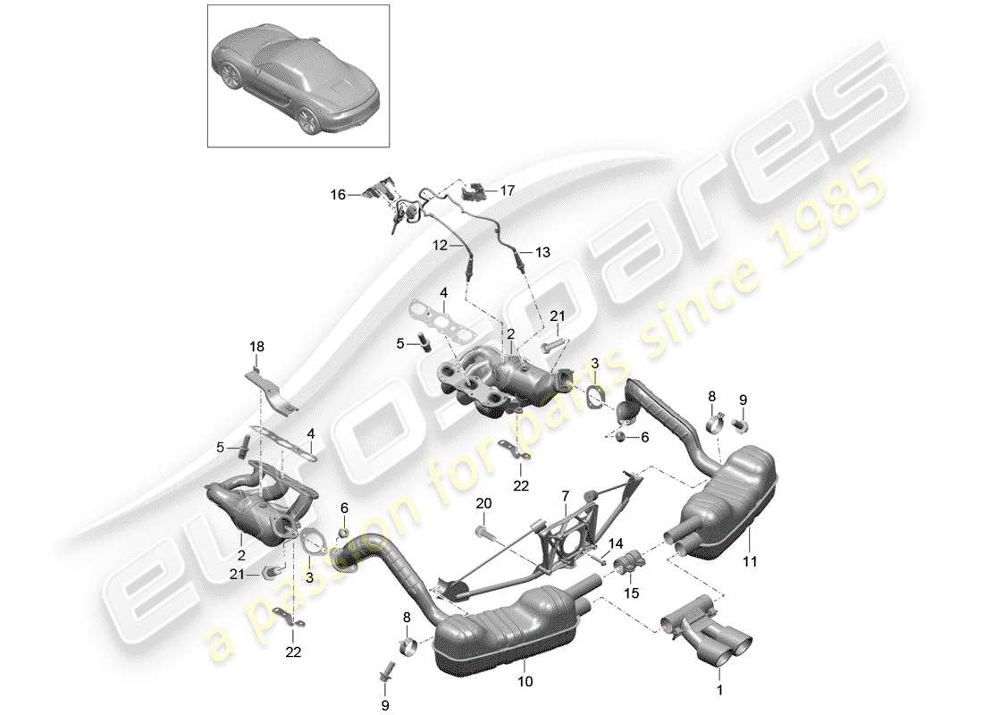 porsche 2013 (981 boxster) auspuffanlage teilediagramm