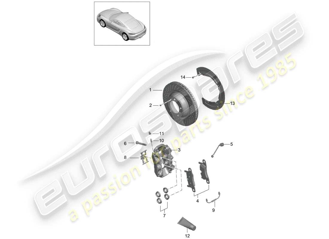 porsche 2019 (718 cayman) scheibenbremsen teilediagramm