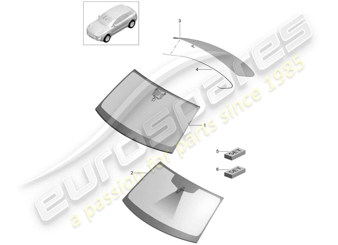 porsche 2015 (macan) windschutzscheibenglas ersatzteildiagramm
