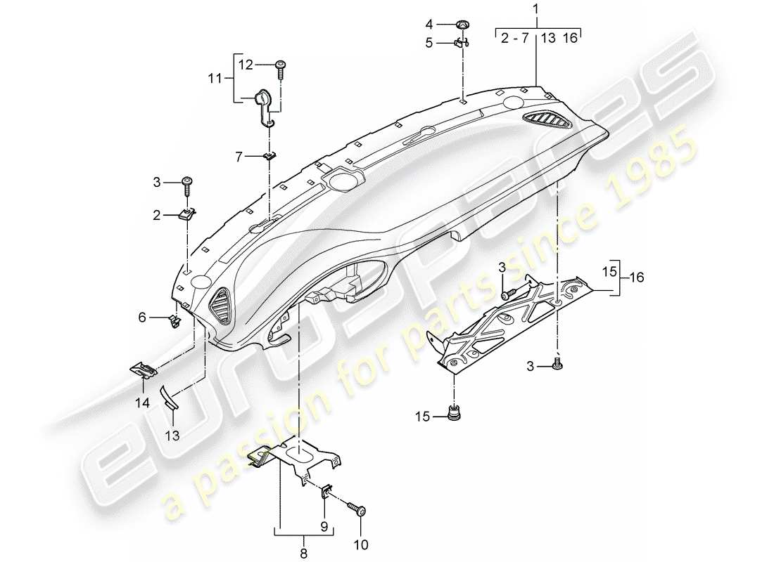 porsche 2010 (997-2) armaturenbrettverkleidung - ersatzteildiagramm