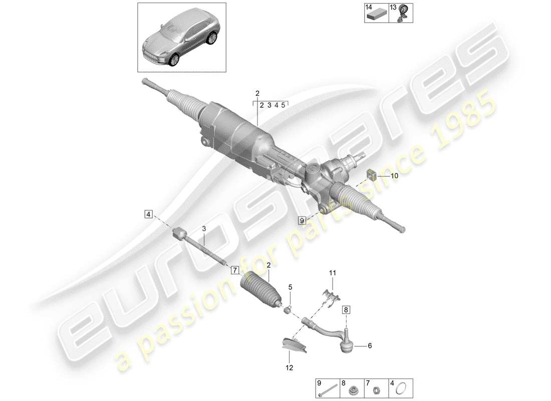 porsche 2020 (macan) lenkgetriebe teilediagramm