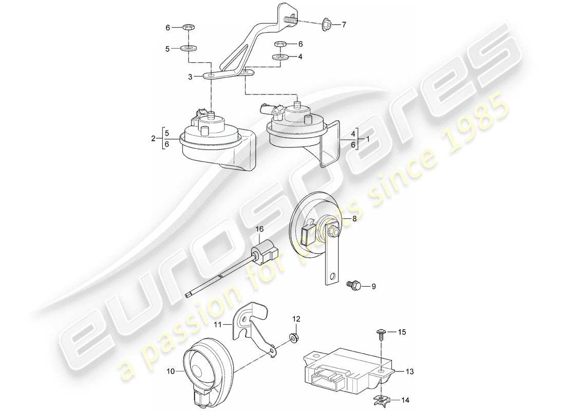 porsche 2006 (987 cayman) fanfare horn ersatzteildiagramm