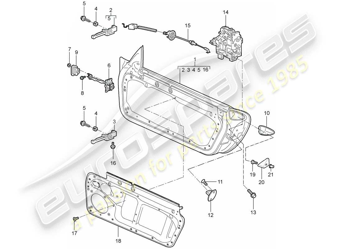 porsche 2008 (997-1 gt3) türschale teilediagramm