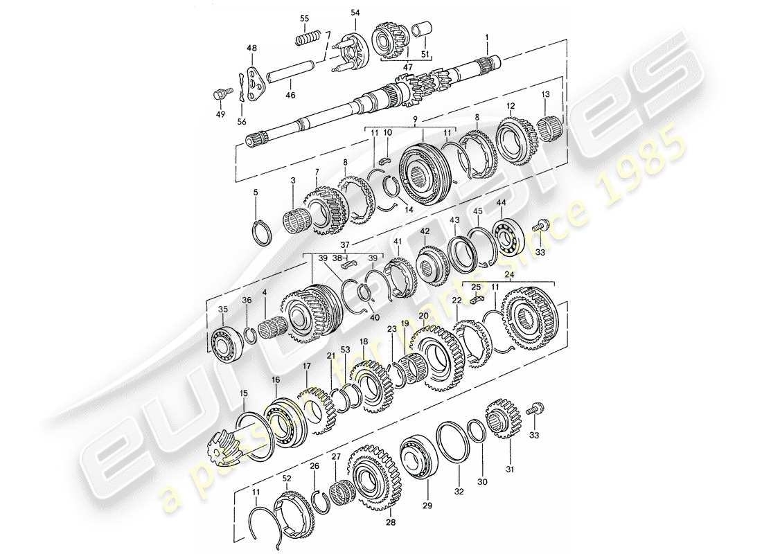 porsche 1991 (944) zahnräder und wellen - für - schaltgetriebe ersatzteildiagramm