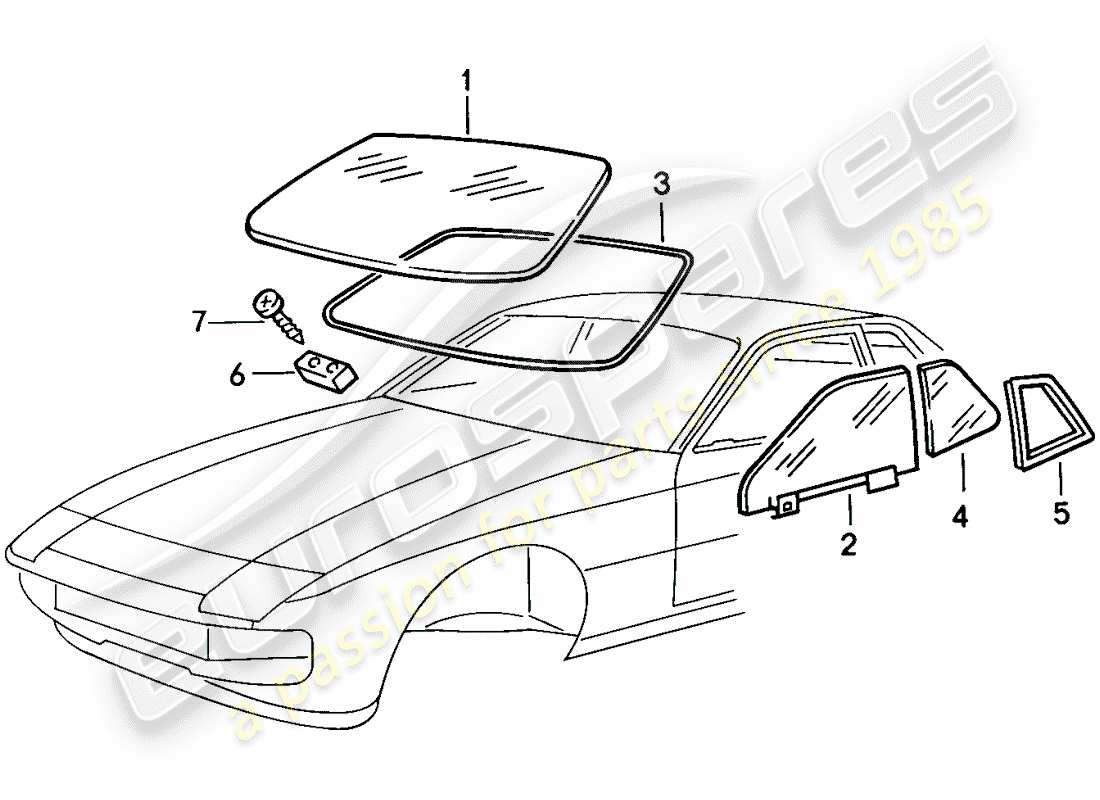 porsche 1988 (924s) fensterverglasung ersatzteildiagramm