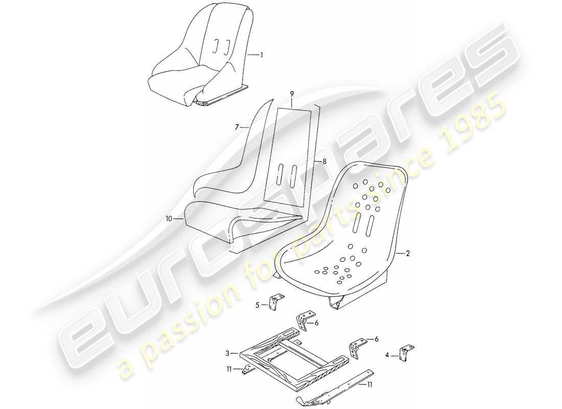 porsche 1958 (356/356a) vordersitz teilediagramm