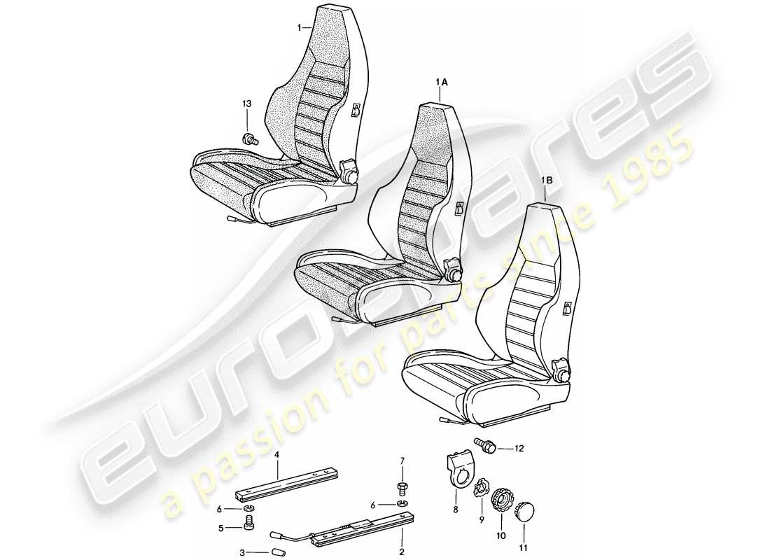 porsche 1987 (924s) sportsitz - komplett ersatzteildiagramm
