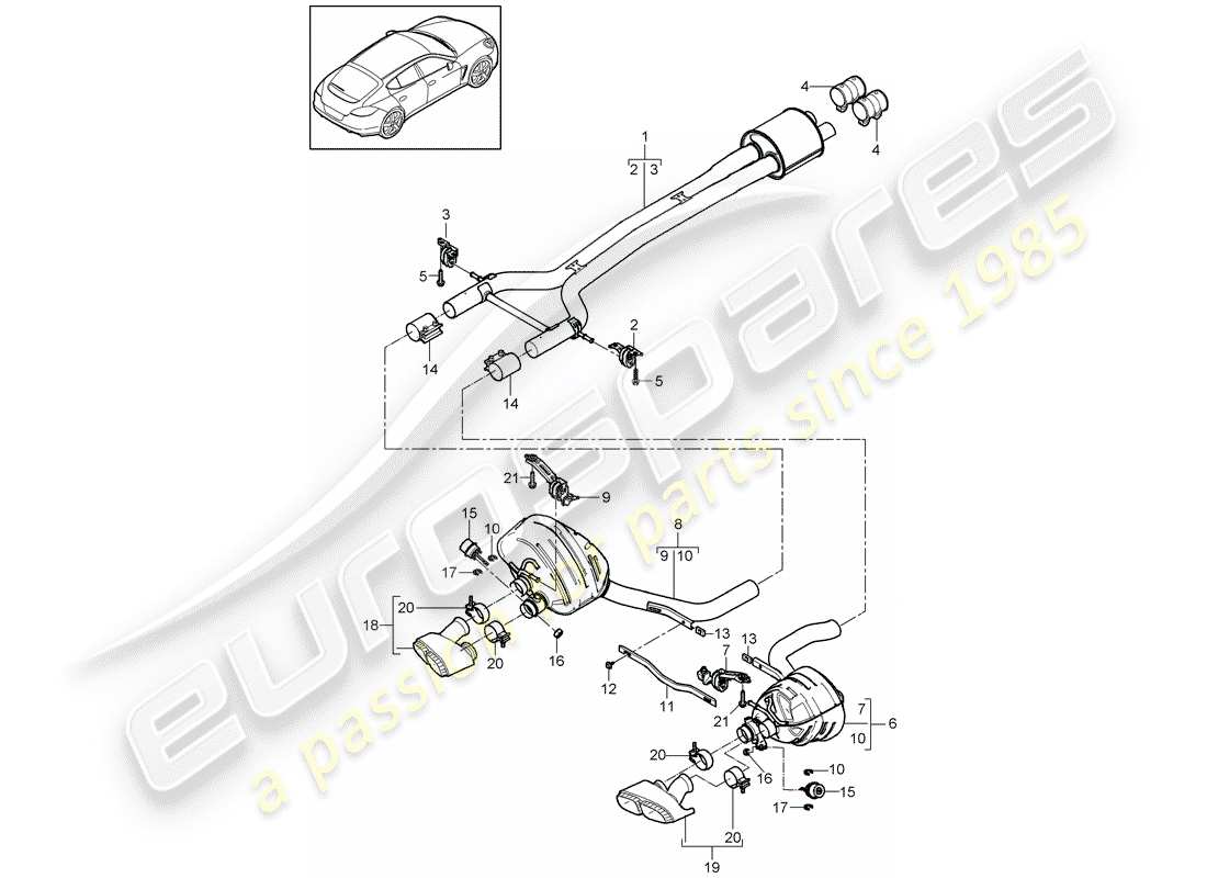 porsche 2014 (panamera 970) auspuffanlage teilediagramm
