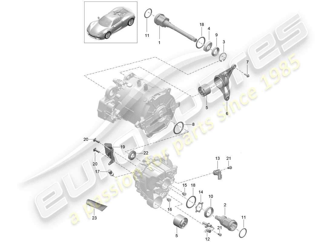 porsche 918 spyder (2015) vorderachsdifferential ersatzteildiagramm