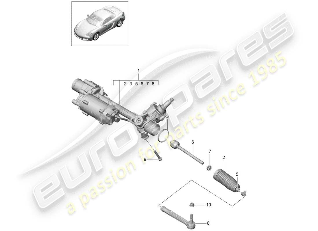 porsche 2013 (981 boxster) lenkgetriebe teilediagramm
