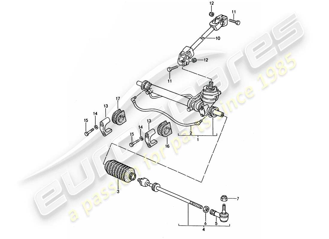 porsche 1992 (968) servolenkung - lenkgetriebe - spurstange ersatzteildiagramm
