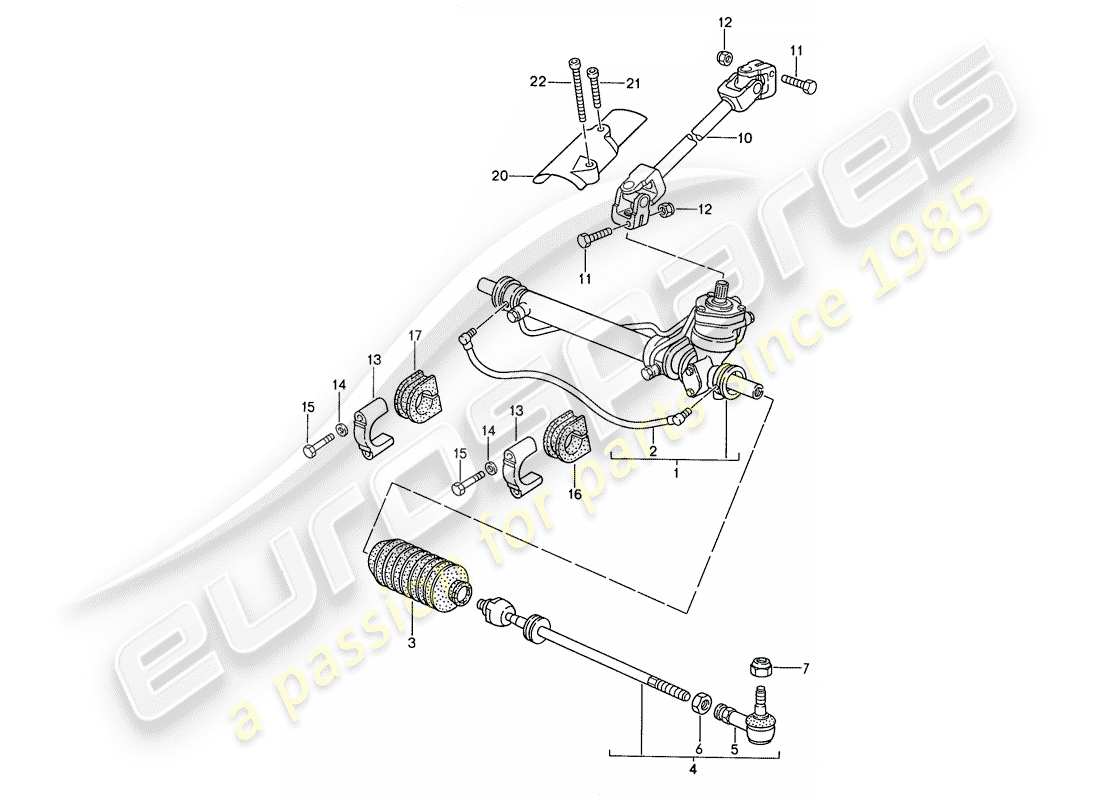 porsche 1991 (944) servolenkung - lenkgetriebe - spurstange ersatzteildiagramm