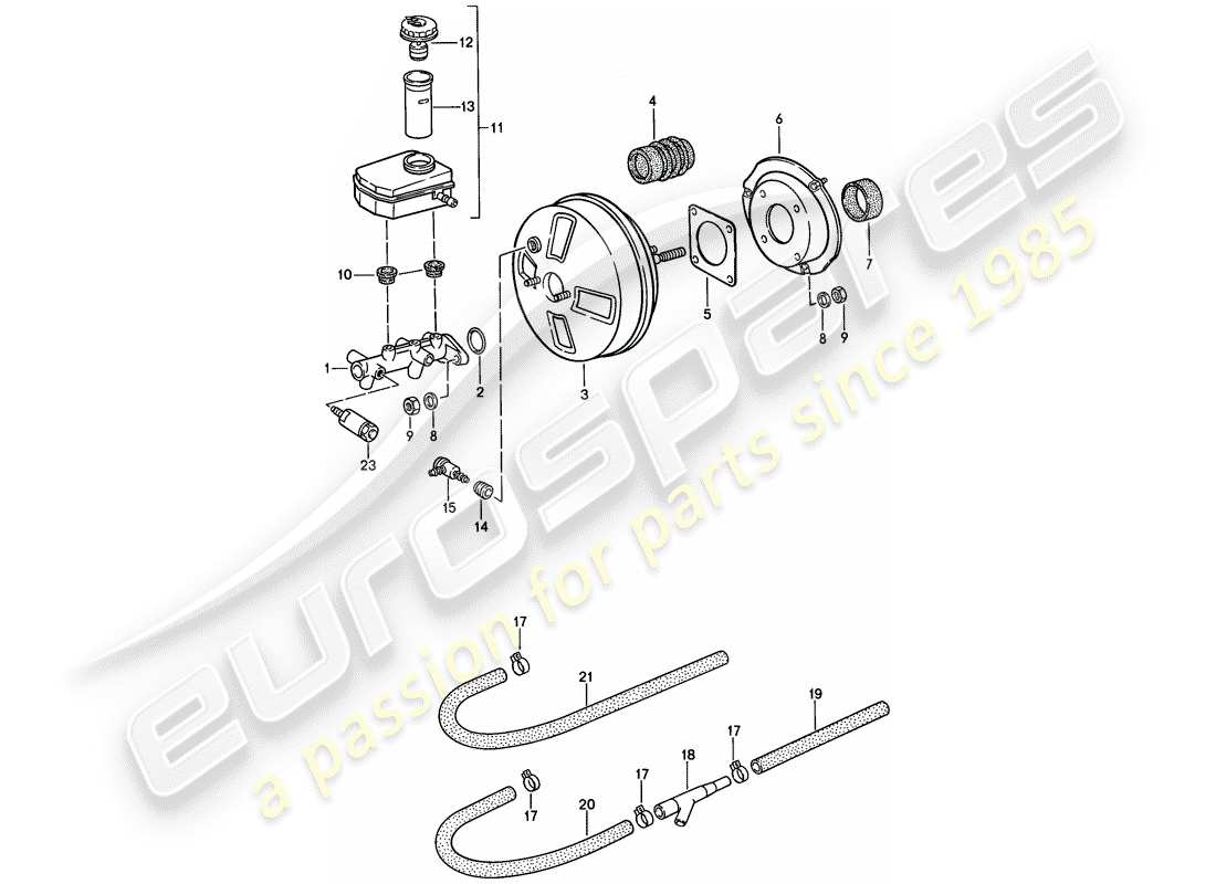 porsche 1986 (924s) hauptbremszylinder - bremskraftverstärker - vorratsbehälter ersatzteildiagramm