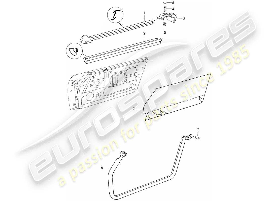 porsche 1993 (964) dichtungsstreifen - türen ersatzteildiagramm