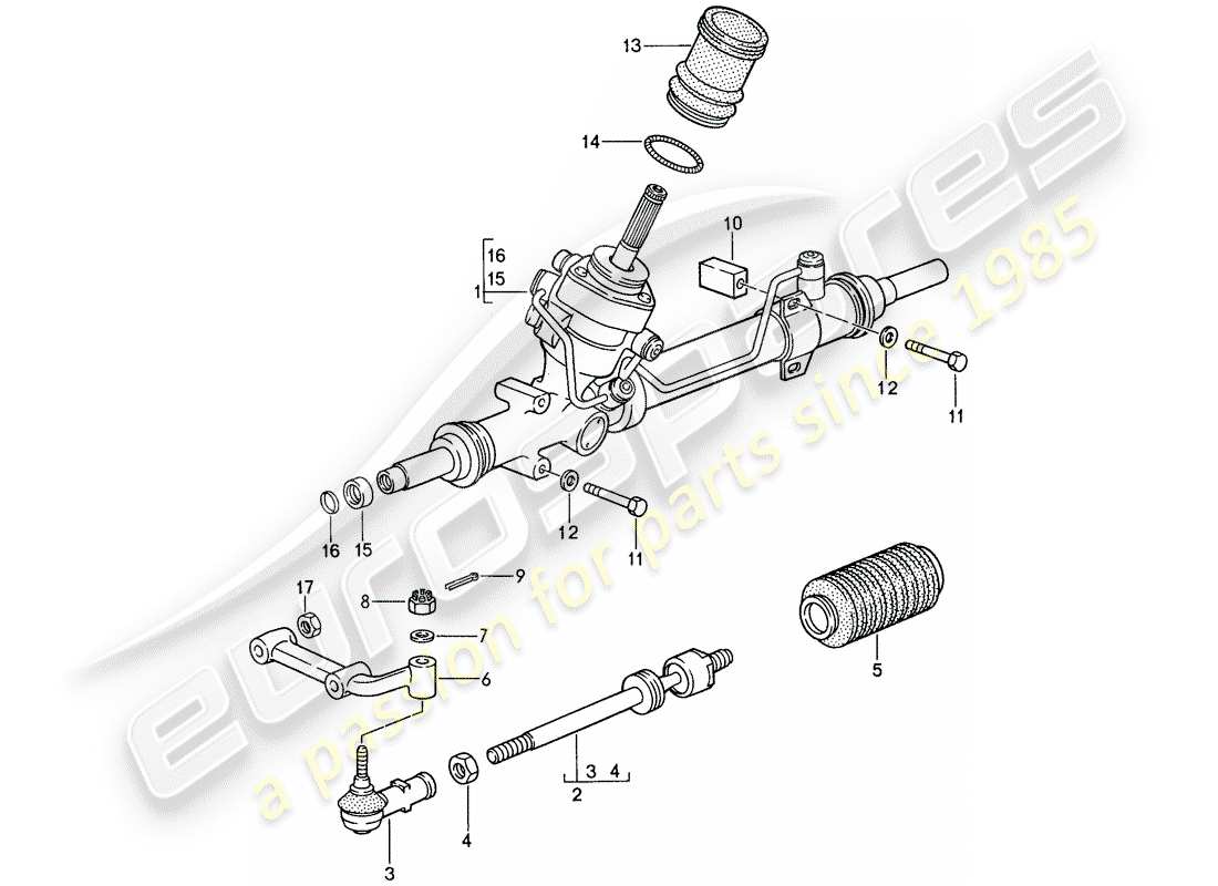 porsche 1987 (959) lenkgetriebe - lenkstange ersatzteildiagramm