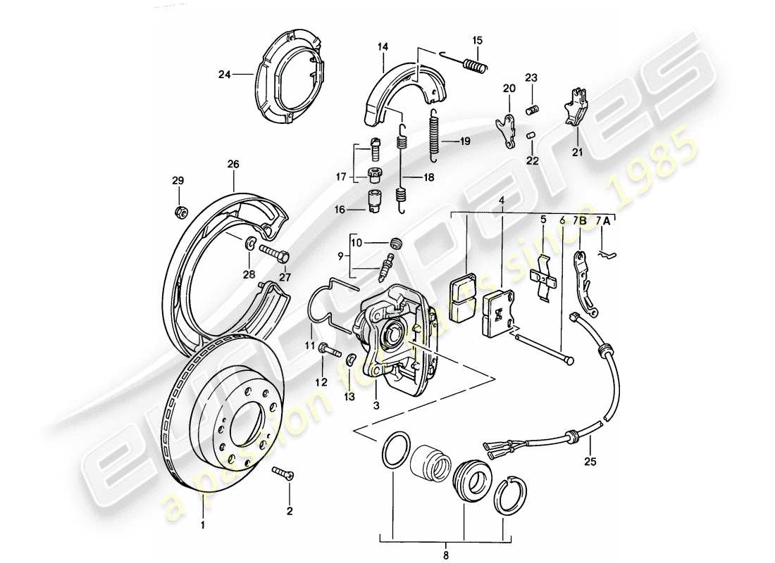 porsche 1986 (928) scheibenbremsen - hinterachse - d >> - mj 1985 ersatzteildiagramm