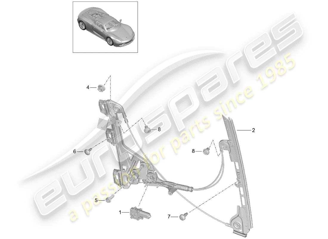 porsche 2015 (918 spyder) fensterheber teilediagramm