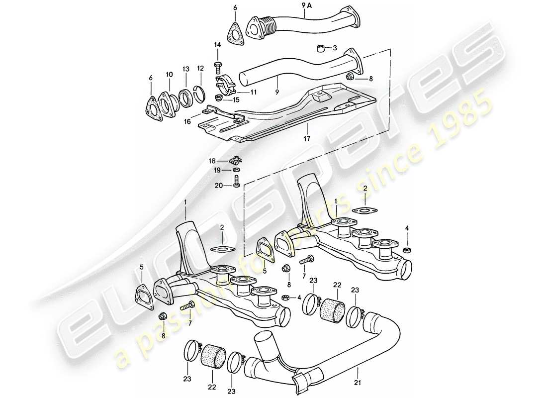 porsche 1986 (911) abgasanlage - heizkern teilediagramm