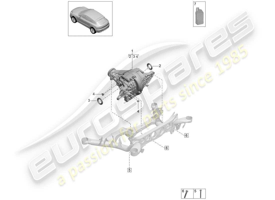 porsche 2019 (macan) hinterachsdifferential ersatzteildiagramm