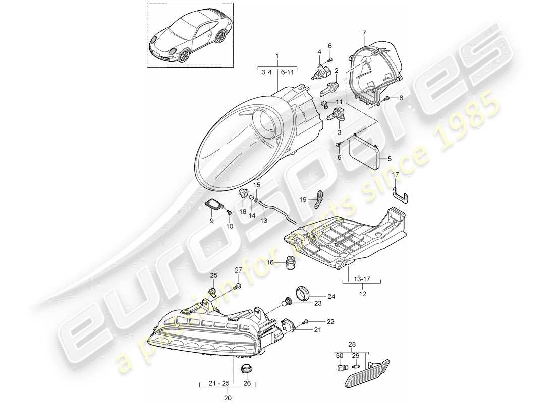 porsche 2012 (997-2) scheinwerfer-teilediagramm