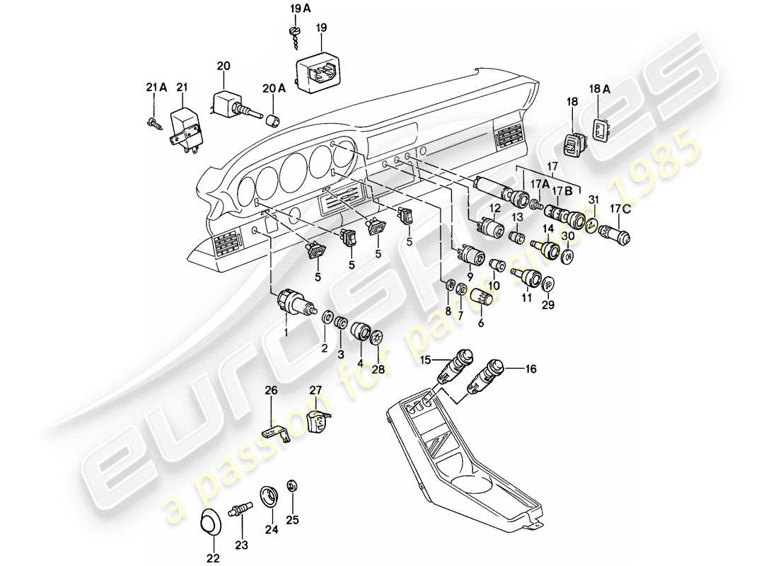 porsche 1985 (911) schalter - relais - d - mj 1986>> ersatzteildiagramm
