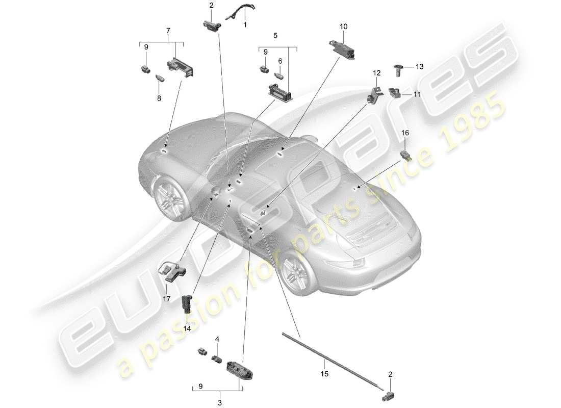 porsche 2014 (991-1) innenleuchten ersatzteildiagramm